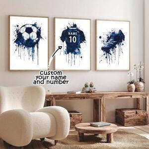 3개 세트 맞춤형 이름 및 번호 캔버스 아트 포스터 축구 골키퍼 유니폼 프린트 공간 복도 홈 데코