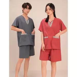 사우나옷 찜질복 찜질방옷 세트 바지 긴팔 여성용레드더블레이어 XL