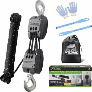 XSTRAP 표준 2000LB 대형 반사 로프 호이스트 풀리 50피트 휠 블록 및 태클 시스템 2PK 18인치 소프트 루프