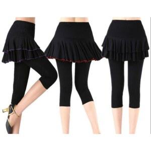 여성 7부레깅스 치마바지 라틴댄스복 스포츠 댄스 하의 밀크실크/한겹치마끈/칠부바지 밴딩 M 라인