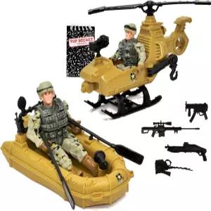 기프트 부티크 미 육군 남성 액션 피규어 장난감 플레이셋 소년 사막군 및 구조대 보트 헬리콥터 2 군용
