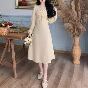 휴양지 하객 원피스 긴소매 꼬임 A라인 바캉스 롱