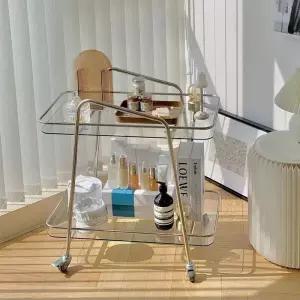 이동식 트롤리 선반 북유럽 유리 카트 실버 웨건 메탈 60x33x65cm 2단