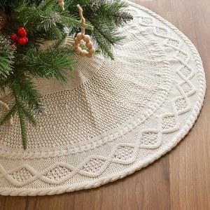 36인치 크리스마스 트리 스커트: 6피트 트리용 연필 스커트, 다이아몬드 엣지 니트 크림 화이트 스몰 빈티지 소박한 농가 장식