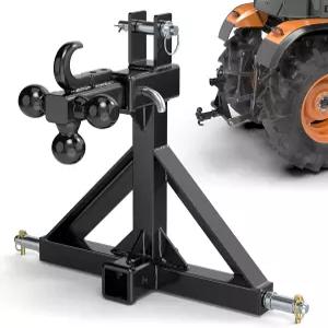 듀얼 2인치 리시버가 장착된 블랙 3포인트 히치 리시버 - 볼 어댑터 및 후크 퀵 카테고리 1 핏 구즈넥