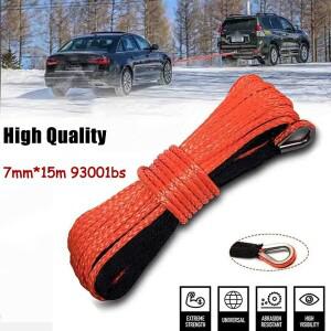 7mm x 15m 9300LBs ATV UTV 트럭 보트 비상 교체 용 검정색 보호 슬리브 합성 윈치 라인 케이블 로프