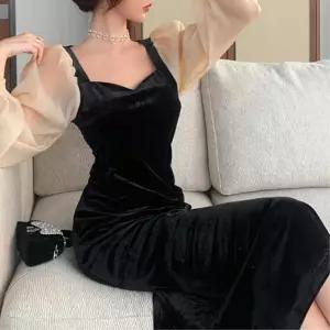 인어원피스 롱 쉬폰 퍼프 벨벳 파티복 데일리 베이직