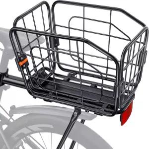 POWVINE 후방 자전거 바구니 알루미늄 카고 랙 22L 용량 접이식 및 탈착식 자전거(튜브 34mm) 165파운드