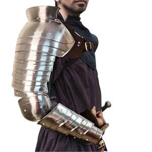 중세 싱글 폴드론 스파르타쿠스 코스프레 메탈 로마 기사 소매 어깨 갑옷 글래디에이터 LARP 실버 풀 핸드 & 팔 할로윈 의상을 위한 의상