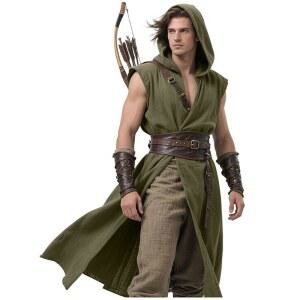 L'VOW 남성 중세 후드 서코트 르네상스 타바드 민소매 튜닉 망토 바이킹 코스튬 할로윈 암살자 코스프레