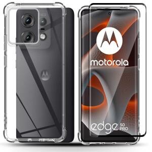 [호환품]Motorola Moto Edge 50 Pro 용 2-in-1 유리 + 풀 커버 케이스 화면 보호기 실리콘