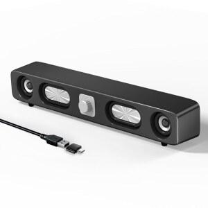 Uakinat 컴퓨터 스피커, HiFi 사운드 품질 바, 데스크톱, 노트북, PC, 휴대폰, 태블릿, Xbox, 게이밍 스피커용 6W 스테레오 사운드가 있는 유선 USB 전원 바 (블랙)