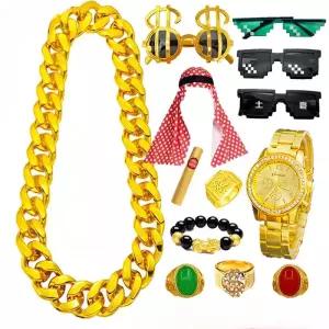 가짜 금목걸이 골드 쥬얼리 코스프레 장식 졸업식 래퍼 힙합 코스튬 체인