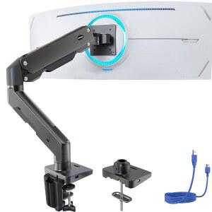 27-49인치 HUANUO 헤비 듀티 모니터 암, 최대 35파운드 화면, USB가 장착된 알루미늄 울트라와이드 스크린 C-Clamp & Grommet 베이스, 책상용 완전히 조절 가능한 스탠드, VESA 75x75 / 100x100mm(블랙)