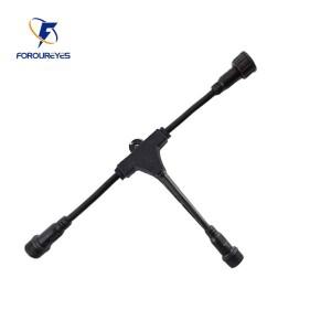 T자형 방수 커넥터 2pin 2 남성 끝 1 여성 블랙 라운드 VDE 케이블 문자열 조명 분배기 야외