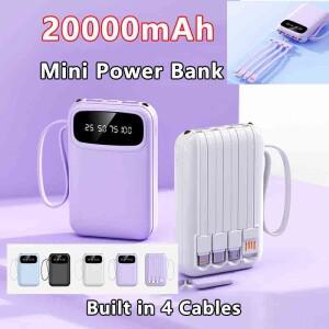 20000mAh 디지털 디스플레이 미니 소형 보조베터리 4 in1 내장 케이블 고속 충전기 iPho용  슬림 외장 배터