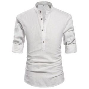 니타굿 남성 헨리넥 긴팔 데일리 룩 린넨 셔츠