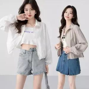 여성 얇은바람막이 여름 썸머 바스락 홑겹 윈드 크롭 점퍼 숏 카라 바람막이