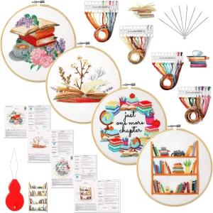 초보자용 유니타이프 4종 세트 자수 키트 책 애호가용 재미있는 크로스 스티치 키트와 대나무 후프 바늘