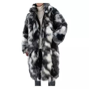 남자 모조 모피 밍크 롱코트
