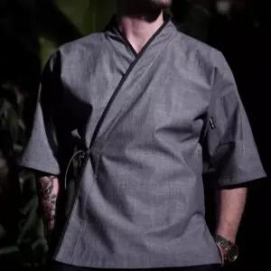 쉐프복 일식 요리사 유니폼 이자카야 스시집 조리복 회색 상의 검은색 앞치마 M