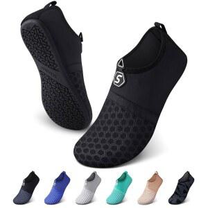 시크웨이 워터 슈즈 퀵 드라이 아쿠아 양말 맨발 슬립온 비치 풀 수영 리버 요가 레이크 서핑 여성 남성 블랙 SK001