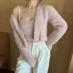 겨울 크롭 세트 청순 투피스 가디건 여자 나시 앙고라
