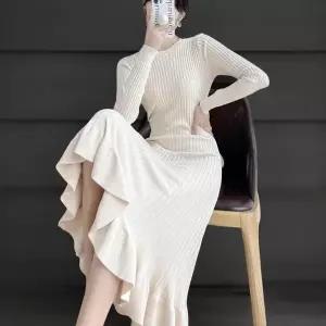 [하프클럽/]여성용 따뜻한 골지 롱 니트 원피스 가을 겨울용