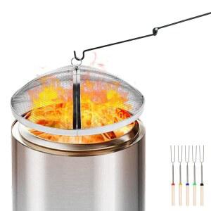 솔로 스토브 유콘과 호환되는 바이텔라이 파이어 피트 스파크 스크린, 27인치 스테인리스 스틸 메시 스크린 실드, 포커 및 구운 마시멜로 스틱이 있는 유콘 액세서리