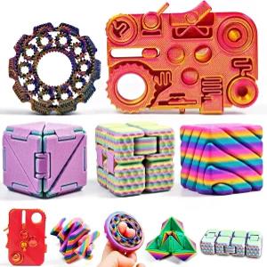 AQXYTK 5팩 3D 프린팅 피젯 장난감 세트 레인보우 스피너 12-in-1 인피니티 큐브 책상 스트레스 해소 감각
