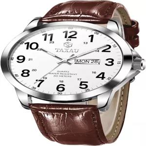 남성 가죽용 탁소 시계 큰 아라비아 숫자 남성용 데이트 쿼츠 손목시계 방수 밴드