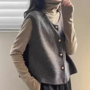 데일리룩 도톰 울라이크 여성 금장 버튼 니트 베스트 조끼 오피스 캐주얼 09 베스트 조끼 여성 겨울