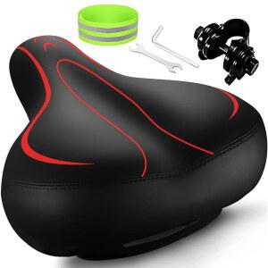 Roguoo 자전거 시트, 남성 여성용 와이드 편안한 메모리 폼 땀 방지 필수 안장 - 이중 충격 흡수-최고의 운동용 시트 교체, 산악