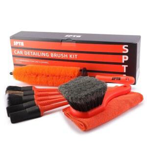 SPTA 8Pcs 휠 및 타이어 브러시 자동차 디테일링 키트, 이지 리치 림 브러시, 5Pcs 짧은 핸들 청소 1Pc 극세사 천, 더러운 청소에 적합