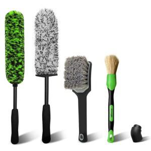 YeewayVeh 4PCS 자동차 바퀴 청소 키트, 프리미엄 멧돼지 털 디테일 브러시가 포함된 360 구부릴 수 있는 휠 브러시 | 바퀴, 타이어 청소를 위한 극세사 스크래치 없는 및 키트