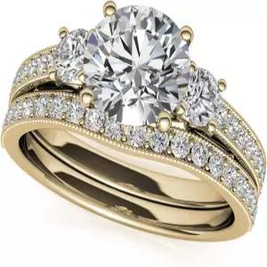 루요나 브라이덜 세트 1-1 3 CT 라운드 컷 모이사나이트 여성용 약혼 반지 웨딩 링 925 스털링 실버 (8