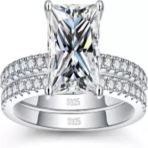 WES 프린세스 컷 모이사나이트 약혼 반지 - 1CT-2CT D 컬러 VVS1 사각 신부 세트 925 스털링 실버 여성용