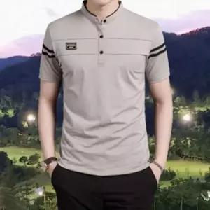 남성 여름 헨리넥 반팔 골프 티셔츠 데일리 캐주얼 2줄 스트라이프