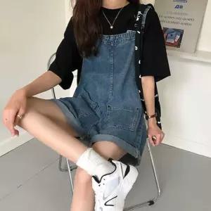 [유토피아]신상 여름옷 여름 레이어드 패션 귀여운 멜빵 반바지 멜빵반바지 청점프수트 귀여운멜빵코디 여