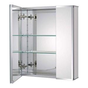 유리 선반 2개가 있는 펀딘 욕실 벽걸이 캐비닛, 20 x 24 인치 홈 또는 표면걸이 의약품 프레임리스 미러 도어 캐비닛