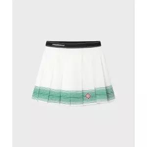 [카사블랑카]여성 우먼즈 스트라이프 플리티드 스커트 화이트 에버그린