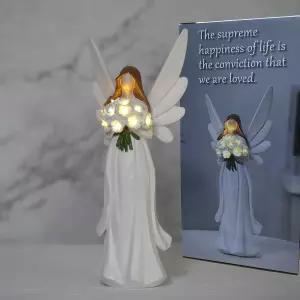 스위치 리모컨이 있는 스타리필 11.8(H) 엔젤 피규어 손으로 그린 동상 10개의 LED 따뜻한 흰색 조명 블루