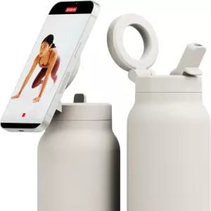 마그네틱 휴대폰 마운트 및 빨대 뚜껑이 있는 링고 프로 물병 - 운동 콘텐츠 제작 내비게이션 이동 중 얼굴