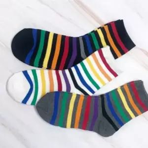 ( )중목 양말 줄무늬 여성 무지개 라인 3켤레