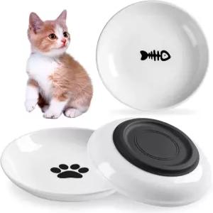 CSD 고양이 사료 그릇(3팩) - 미끄럼 방지 실리콘 바닥 수염 친화적 200ml 용량 흰색 세라믹 그릇