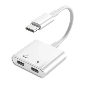 2in 1 듀얼 USB 분배기 DAC 고속 충전 -C 어댑터 및 iphone 호환 15 HUAWEI호환용 C타입 헤드폰 잭 OTG