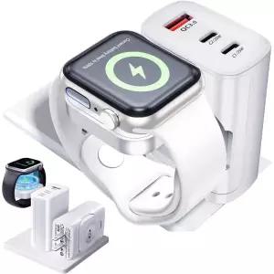 애플 워치용 4-in-1 충전기, 무선 자석식 iWatch 휴대용 여행 필수품 40W USB C 고속 충전기 (휴대폰, 에어