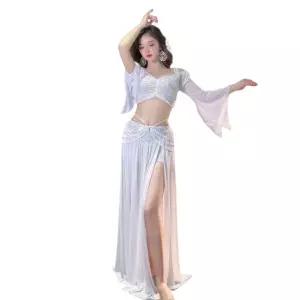 벨리댄스의상 롱스커트 벨리복 붉은색 상의 연습복 멀티컬러화이트 M