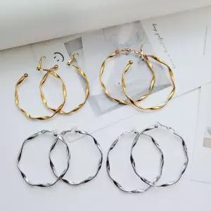 귀찌 [써지컬스틸] 트위스트 웨이브 링 귀걸이