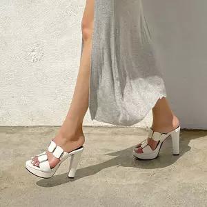 10.5cm 가보시 뮬 힐 라운드 여성 샌들 슬리퍼 여자 킬힐 2257771 J